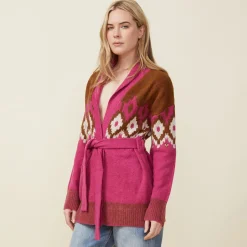 MONROW Fair Isle Shawl Cardigan DRAGONFRUIT Fashion